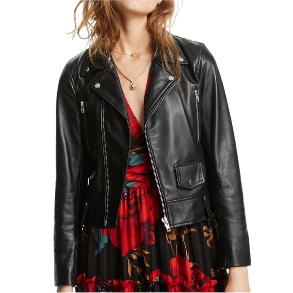 Lini Mila Black Leather Moto Jacket Sz P Ret $980